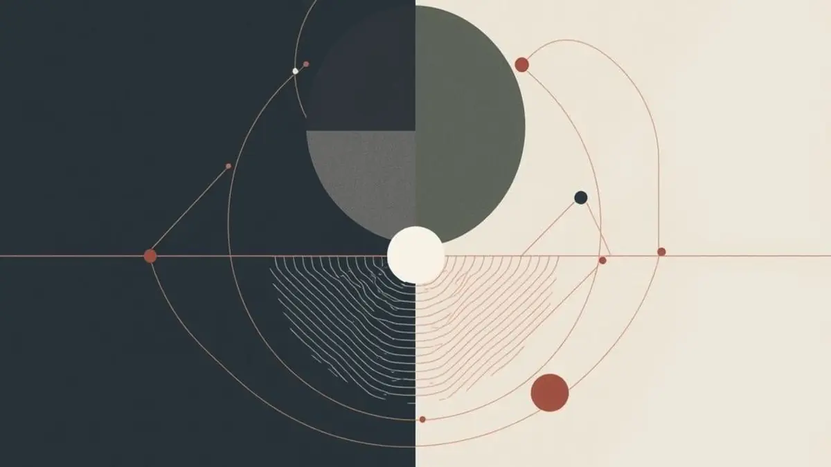 Composición abstracta de dos mitades que se encuentran en un círculo